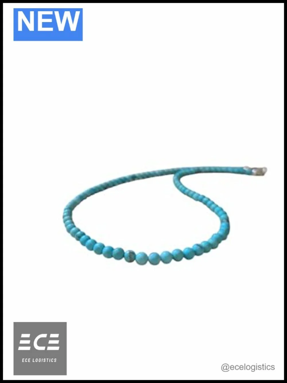 Natural Turquoise Beaded Choker Necklace 4mm Sterling Silver Toggle 16